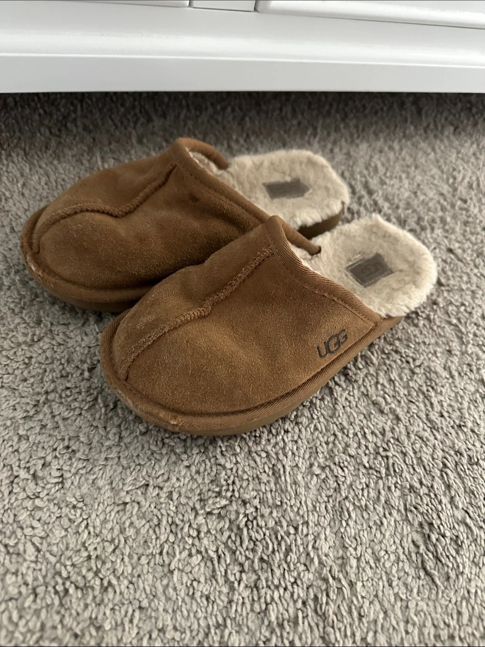 UGG Chestnut Suede Shearling-Lined Slip-On Clogs